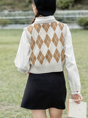 Argyle Plaid Sweater Vest V neck Sweater Vest For Fall & Winter