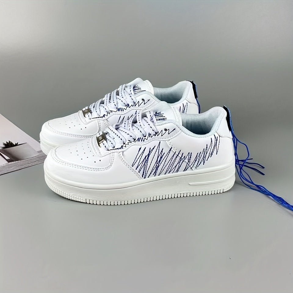 Women's Embroidered Skate Shoes Round Toe Lace Up Platform Sneakers