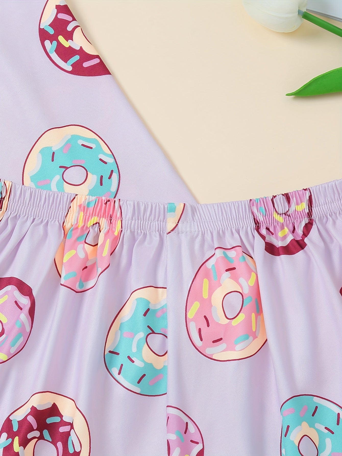 Donut Print Pajamas Set Short Sleeve Crew Neck Top & Shorts