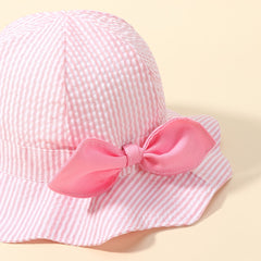Baby Girls Bow Striped Bucket Hat Wide Brim