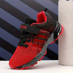 Boy's Red Outdoor Sports Shoes, Puncture Resistant Mesh Sneakers