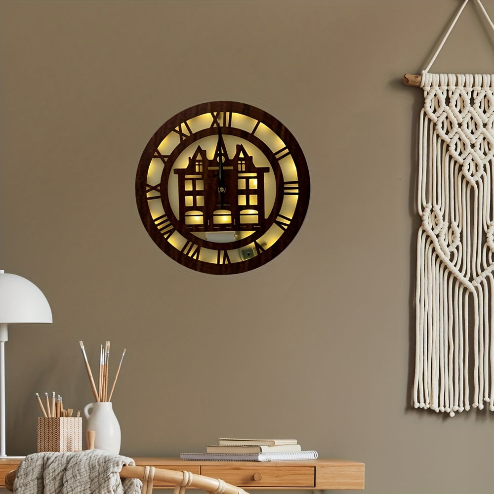 Wooden House Clock with Sound and Light Control