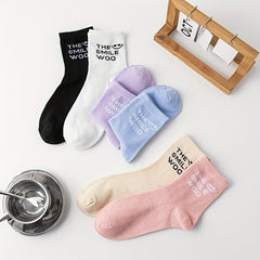 6 Pairs Letter Print Socks Women's Stockings & Hosiery