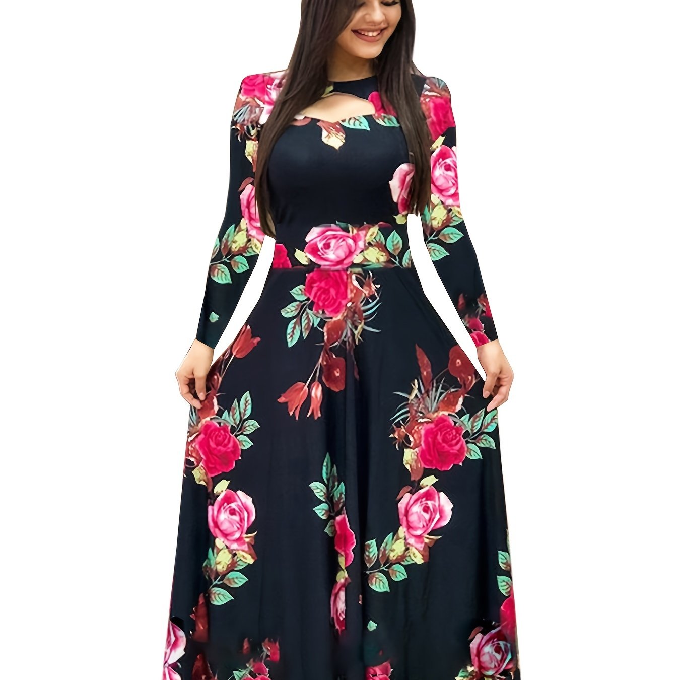 Floral Print Cut Out Maxi Dress Plus Size
