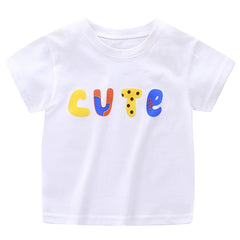 Boys Art Letter Print Tees Kids Short Sleeve T-shirt for Summer