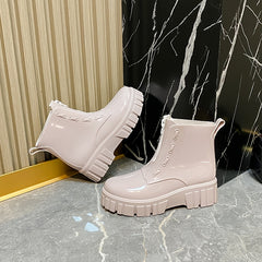 Women's Platform Ankle Rain Boots Zipper Waterproof Shoes