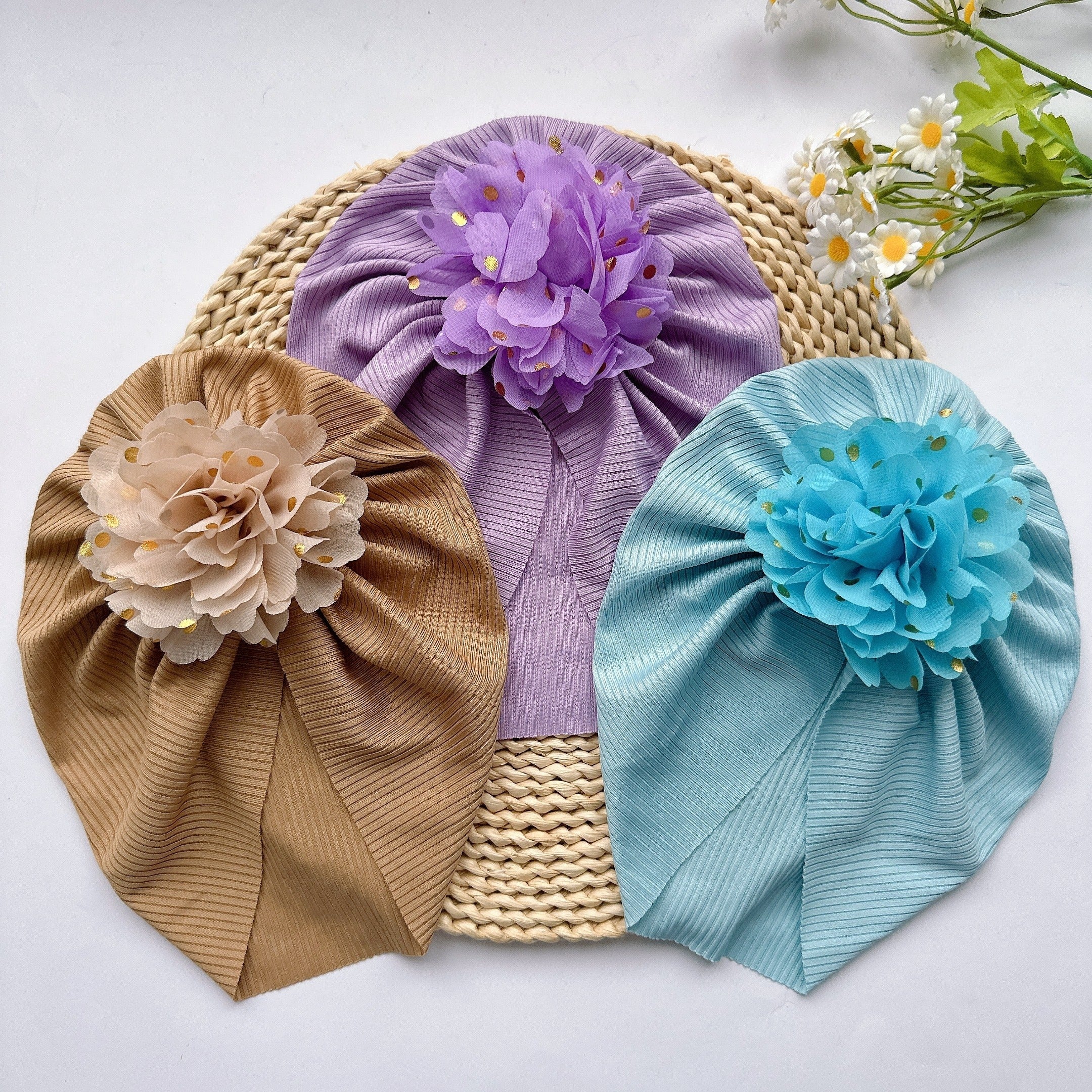 Soft Elastic Strip Flower Baby Hat For Girl
