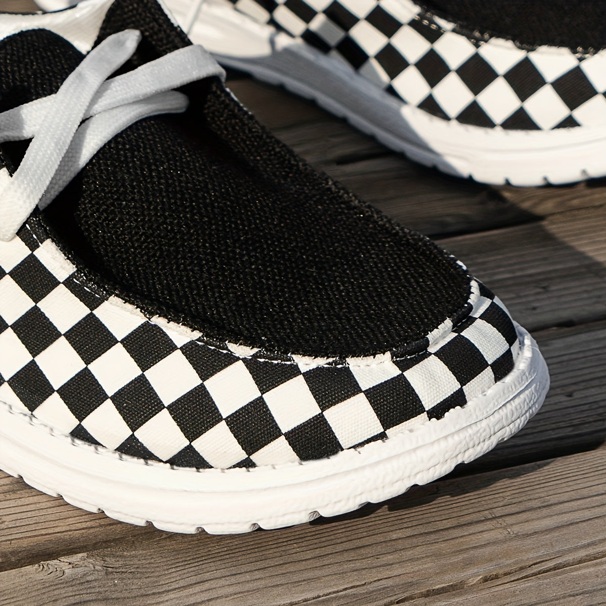 Women's Checkerboard Loafers Platform Canvas Sneakers