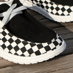 Women's Checkerboard Loafers Platform Canvas Sneakers