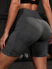 Solid High Stretch Biker Shorts With Pockets