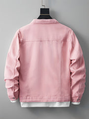 Men's Pink Cotton Casual Button Down Jacket