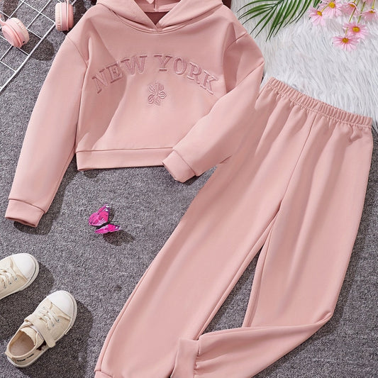 YORK Girl's 2pcs Hoodie & Sweatpants Set for Spring Fall