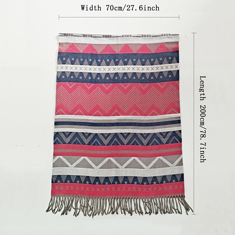 Boho Rhombus Tassel Long Scarf Geometric Print Vintage Shawl