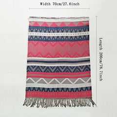 Boho Rhombus Tassel Long Scarf Geometric Print Vintage Shawl