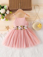 Toddler Girls Floral Embroidered Mesh Princess Cami Dress