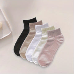 5 Pairs Solid Socks Comfy & Breathable All match Socks