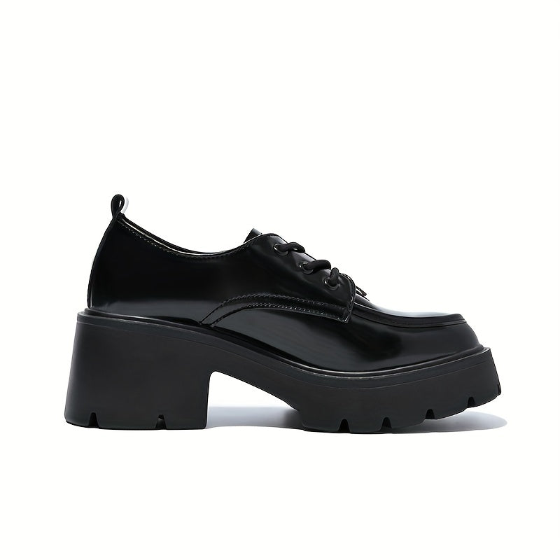Women's Chunky Heel Oxford Shoes Closed Toe Lace Up Comfortable Walking Shoes