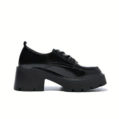 Women's Chunky Heel Oxford Shoes Closed Toe Lace Up Comfortable Walking Shoes