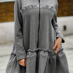 Flared Ruffle Trim Hoodies Zip Up Sweatshirt
