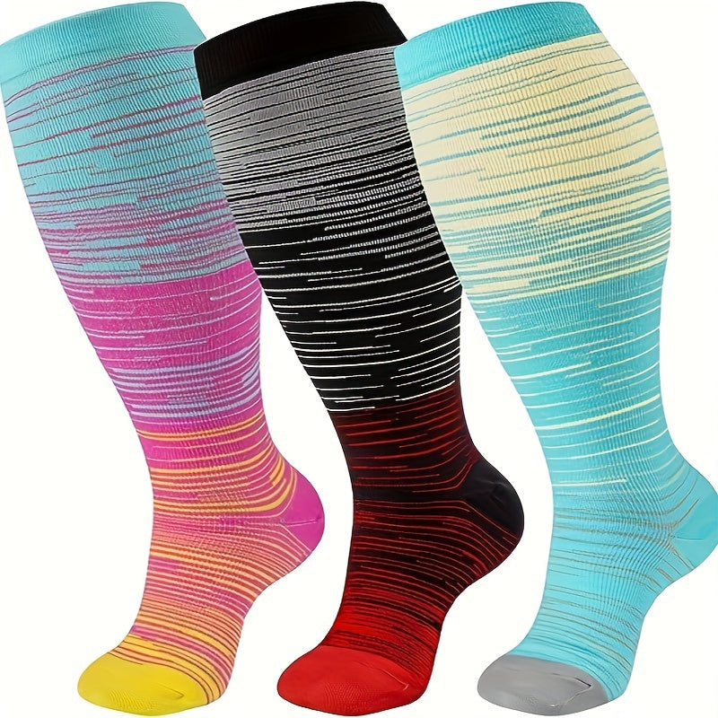 3 Pairs Plus Size Compression Socks 15-20 mmHg Extra Wide Calf