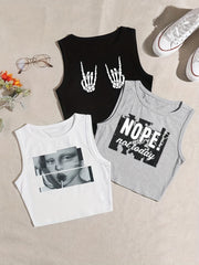 Set of 3 Y2K Graphic Print Crop Tank Tops