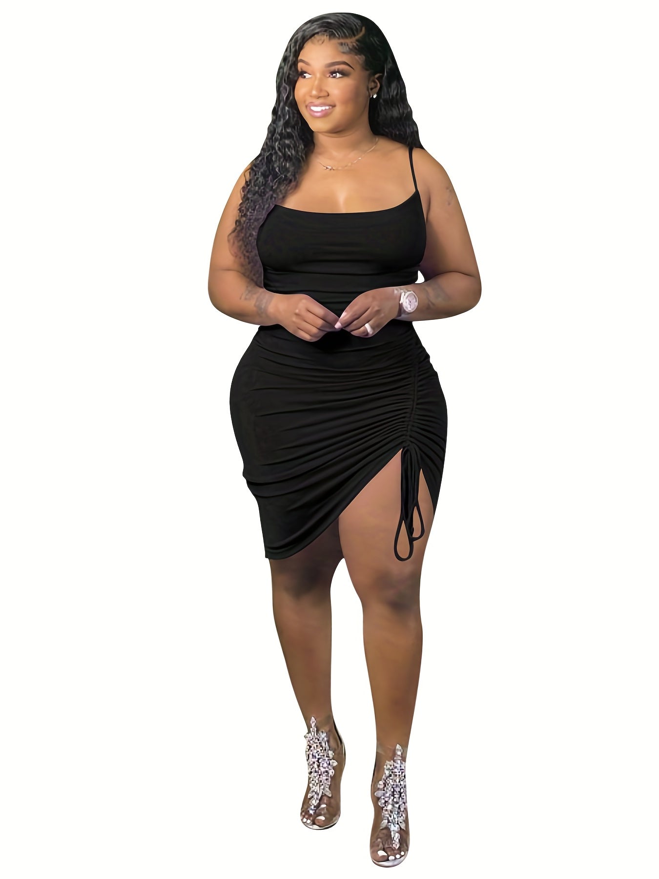 Sexy Drawstring Square Neck Cocktail Cami Dress