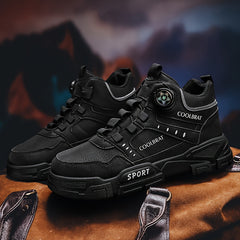Men's Solid PU Leather Ankle Boots with Rotary Buckle