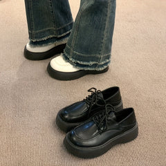 British Style Platform Loafers Lace Up Shoes Comfortable Walking Shoes