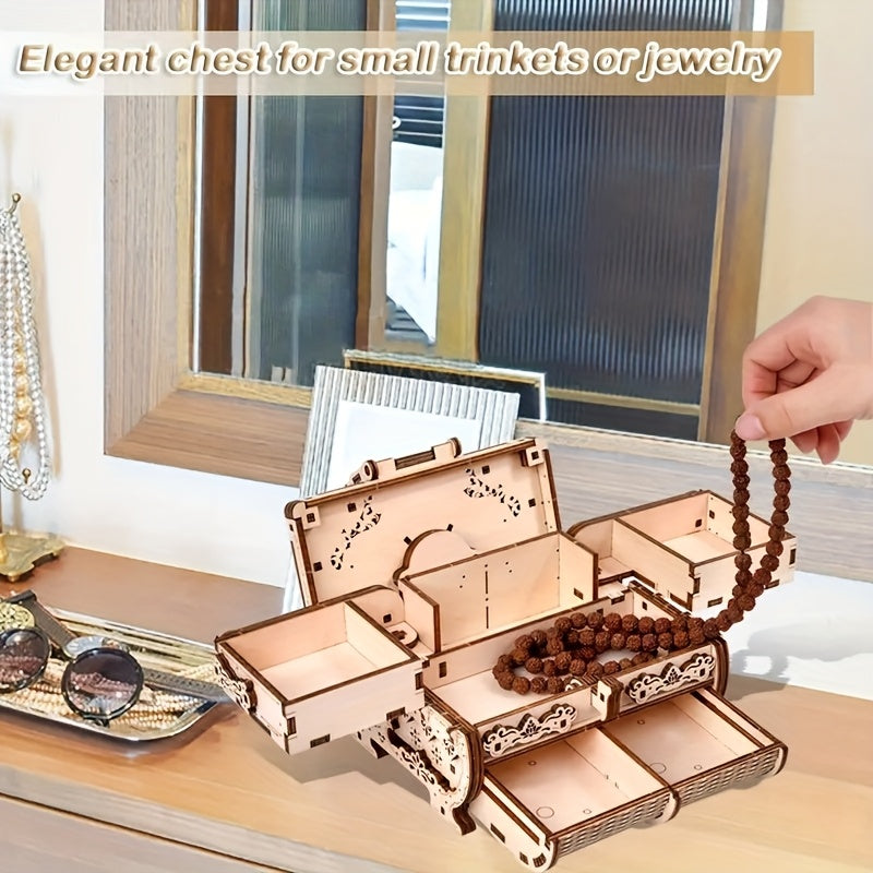 DIY 3D Wooden Puzzle Treasure Box Assembly Kit for Adults