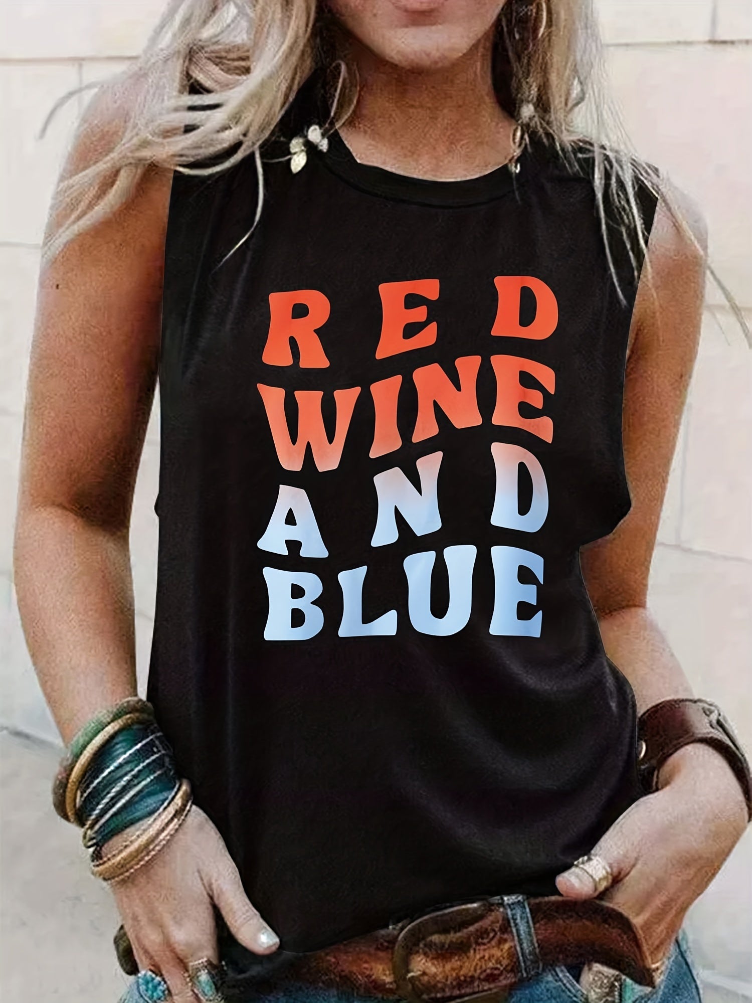 Letter Print Crew Neck Tank Top for Women