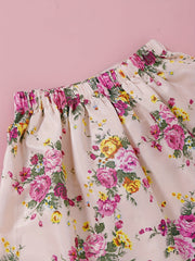 Girl's Heart Embroidered Half Skirt Cotton Suit