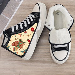 Gingerbread Print Plush Lined Thermal Canvas Sneakers