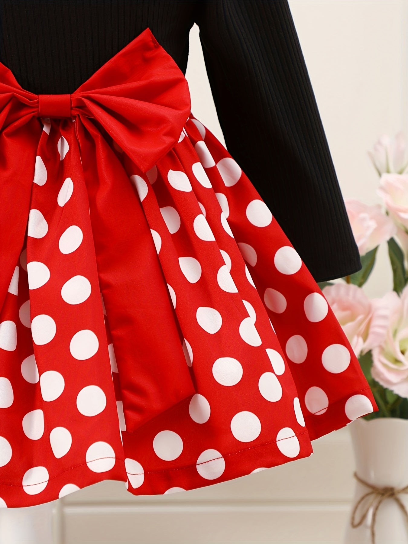 Baby Girls Polka Dot Big Bow Back Long Sleeve Dress