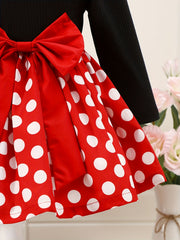 Baby Girls Polka Dot Big Bow Back Long Sleeve Dress