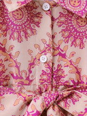 Baby Girls Lapel Vintage Geo Print Mini Shirt Dress