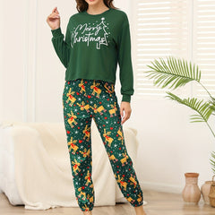 Elk Print Pajama Set Christmas Long Sleeve Crew Neck Top & Pants