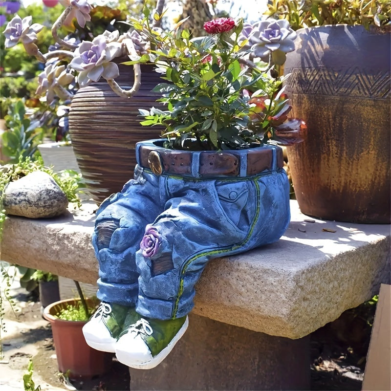 Funny Denim Pants Flower Pot Resin Decoration Crafts Retro Garden Decor