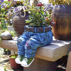 Funny Denim Pants Flower Pot Resin Decoration Crafts Retro Garden Decor