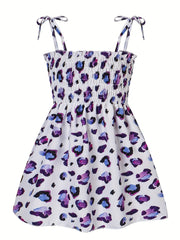Girl's Butterflies Print Cami Dress for Beach - Summer Shirred Dress