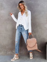 V Neck Button Cardigan Drop Shoulder Long Sleeve