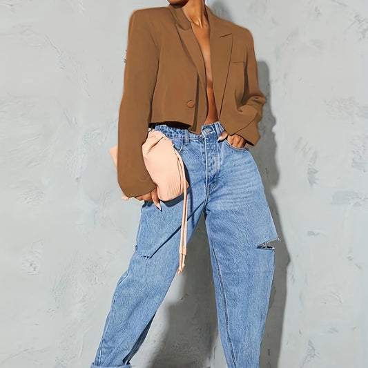Long Sleeve Solid Crop Blazer
