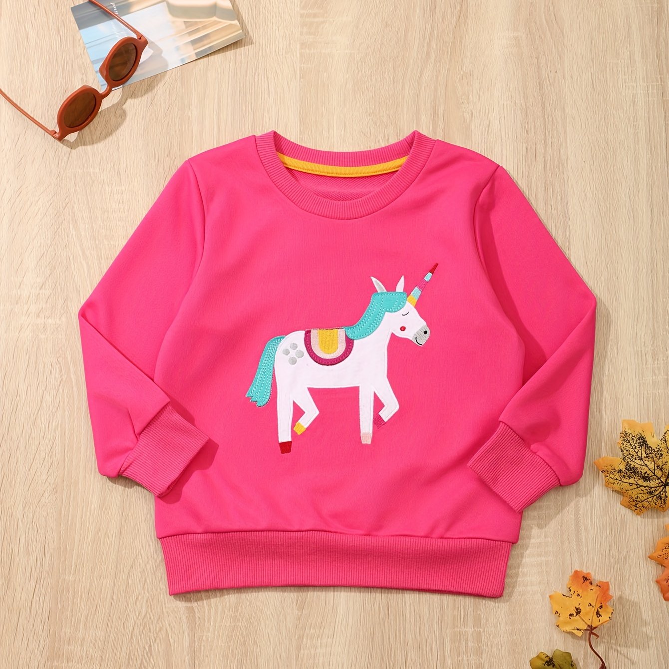 Cartoon Unicorn Long Sleeve Sweatshirt Girls Pullover For Fall