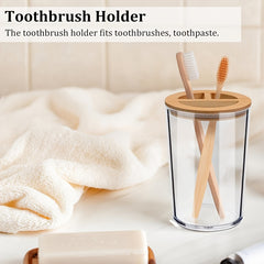 4pcs Bamboo Bathroom Accessories Soap Dispenser Cotton Swab Holder Jars