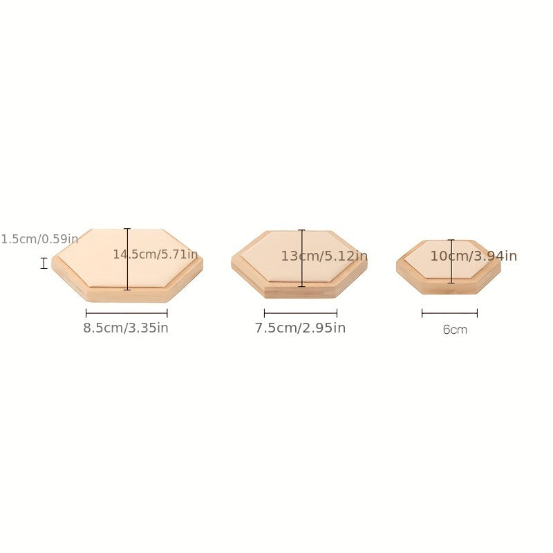 3Pcs Hexagonal Bamboo Jewelry Display Plate & Rack Set