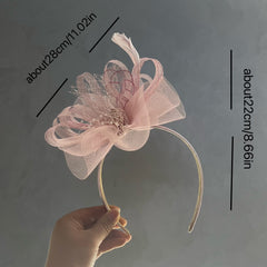 Mesh Flower Faux Feather Headband for Cocktail Tea Party