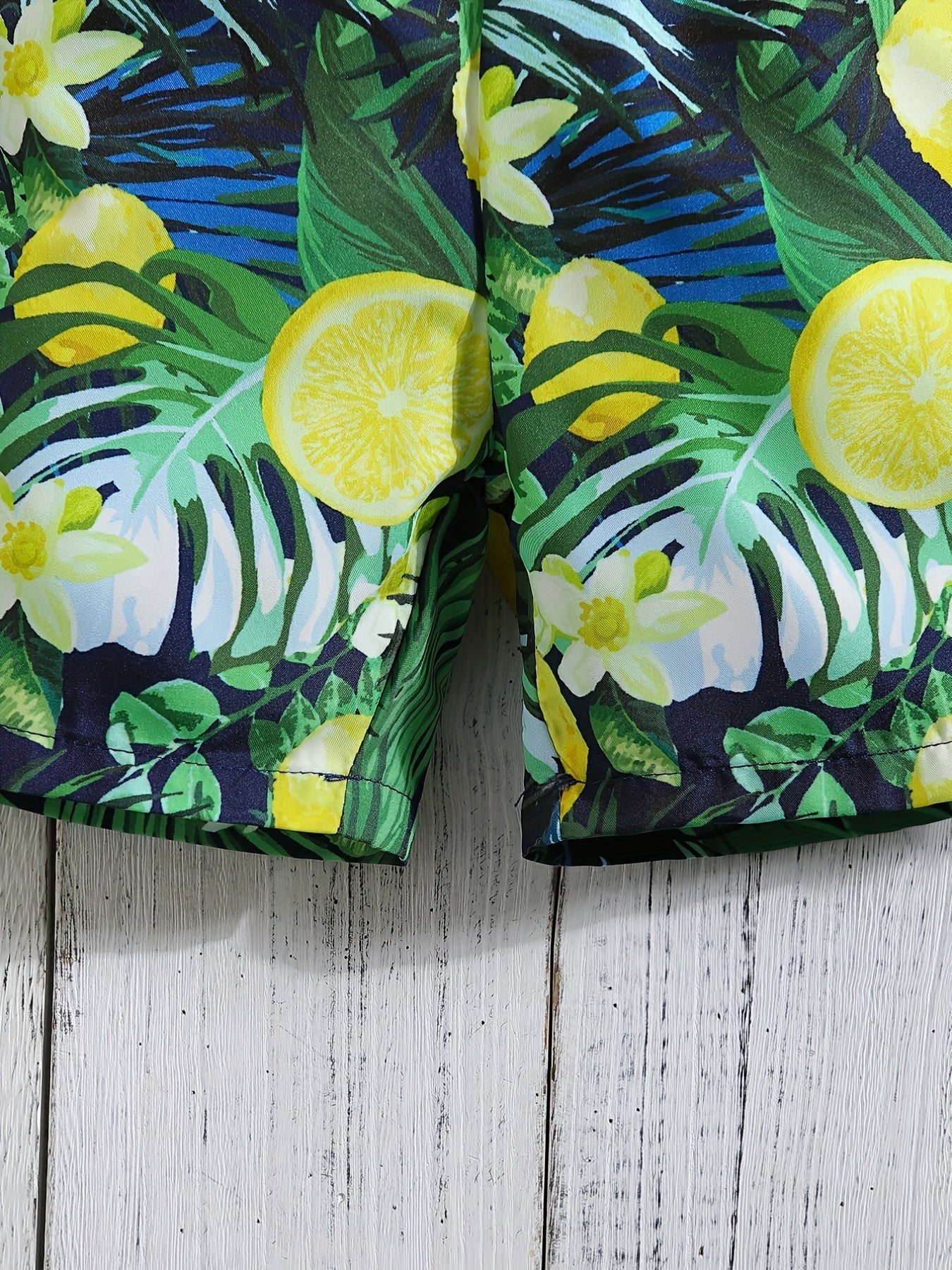 Boys Lemon Flower & Leaf Print Casual Shorts for Vacation Beach
