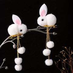 Plush Rabbits Tassel Hair Clips Chinese Style Year Hair Clips