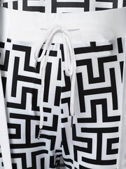Greek Print 3-Piece Set: Crop Top, Pants & Open Front