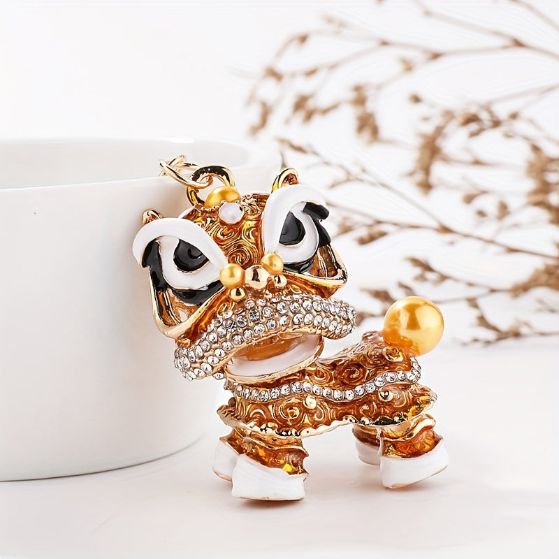 Chinese Style Rhinestone Lion Keychain