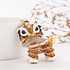 Chinese Style Rhinestone Lion Keychain
